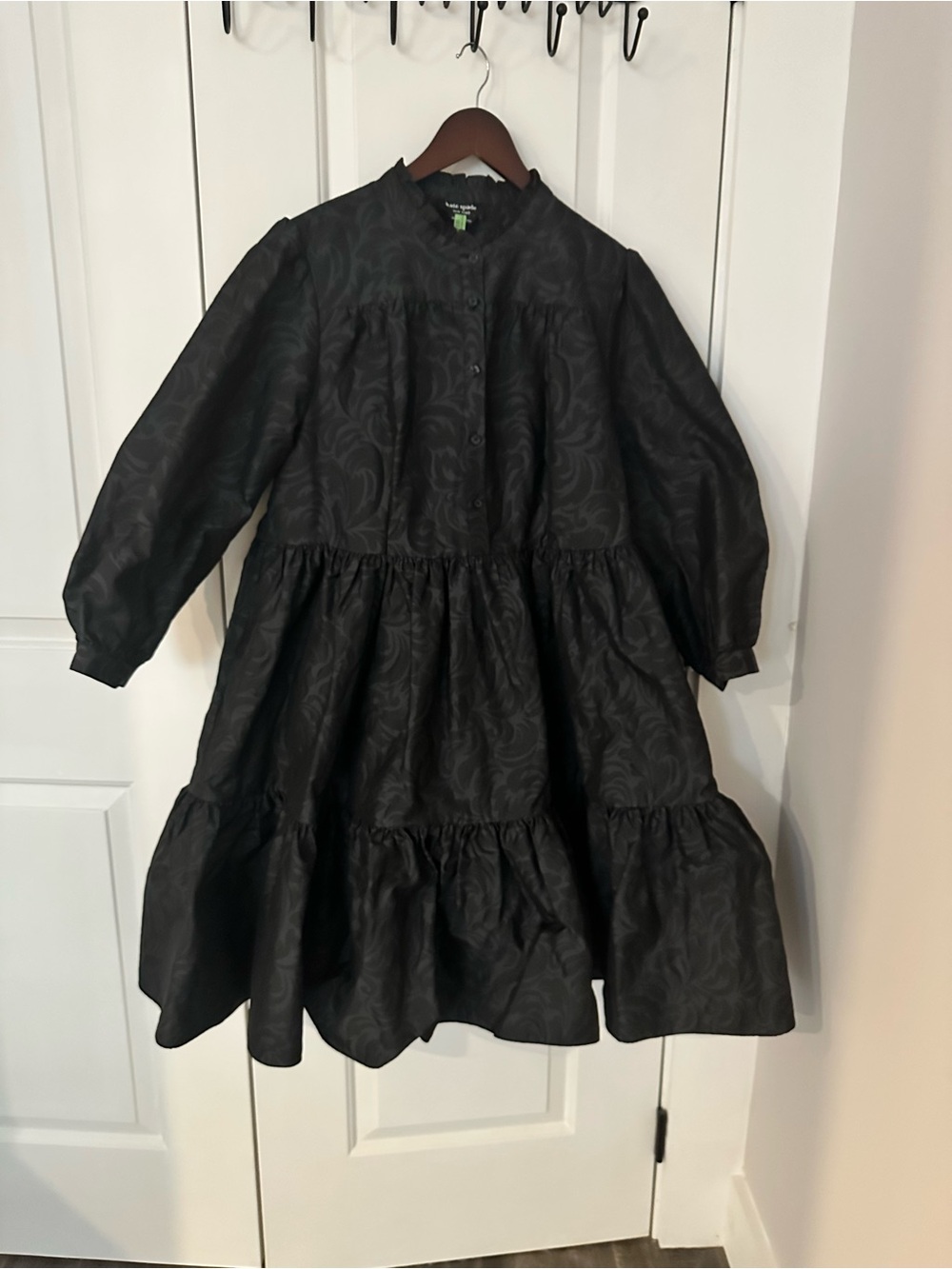Kate Spade Black Tiered Long-Sleeve Dress with Subtle Jacquard